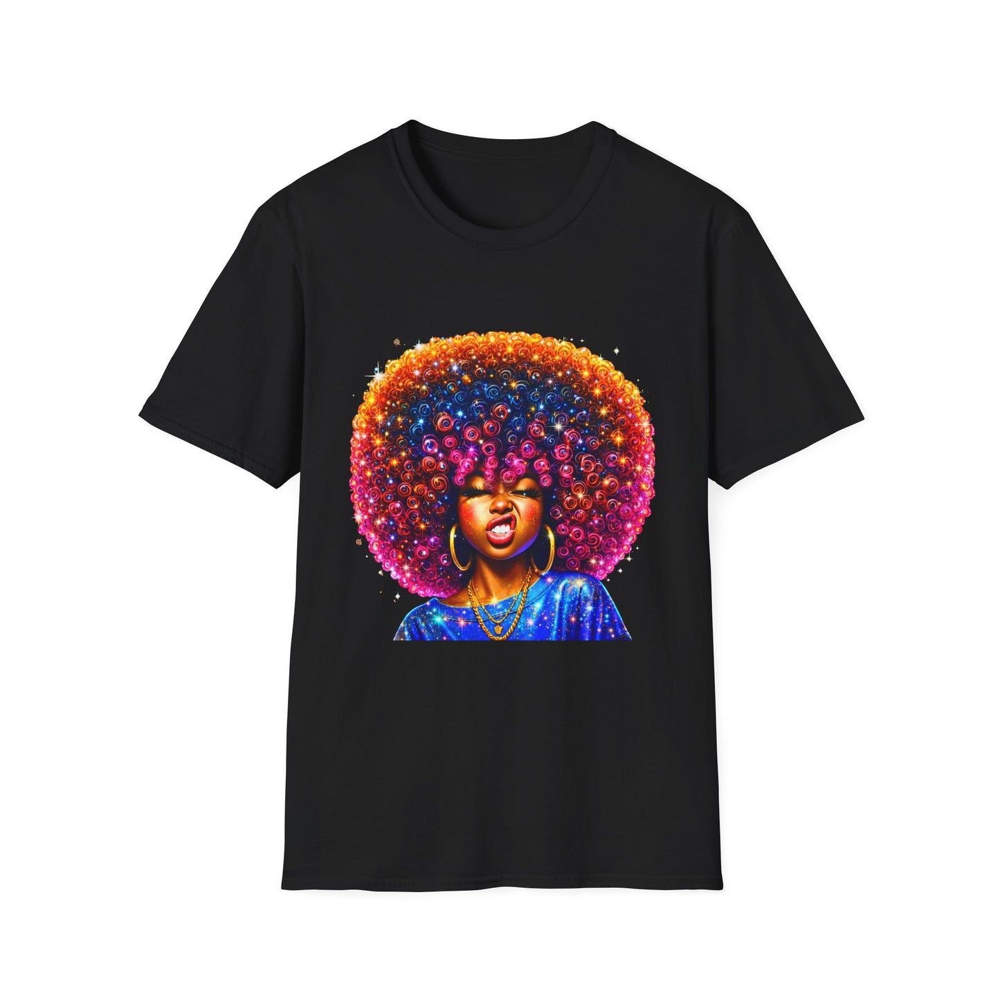 Afro Rainbow Soul T-Shirt — Colorful Afro Art Tee for Black Pride & Retro Vibe
