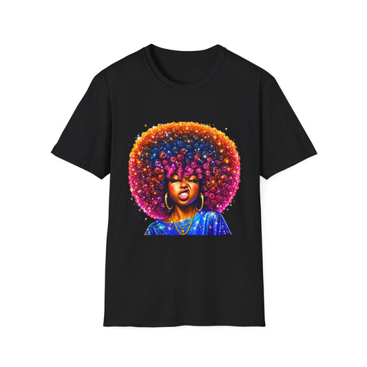Afro Rainbow Soul T-Shirt — Colorful Afro Art Tee for Black Pride & Retro Vibe