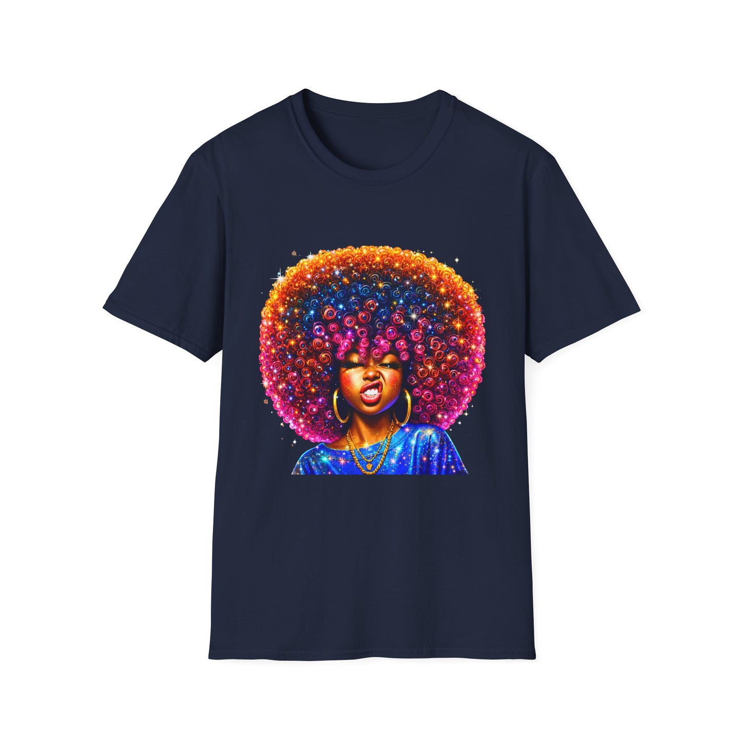 Afro Rainbow Soul T-Shirt — Colorful Afro Art Tee for Black Pride & Retro Vibe