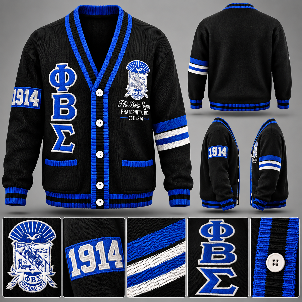 Phi Beta Sigma Fraternity 1914 Heritage Cardigan Sweater (Only 2 Weeks Turn-Around)